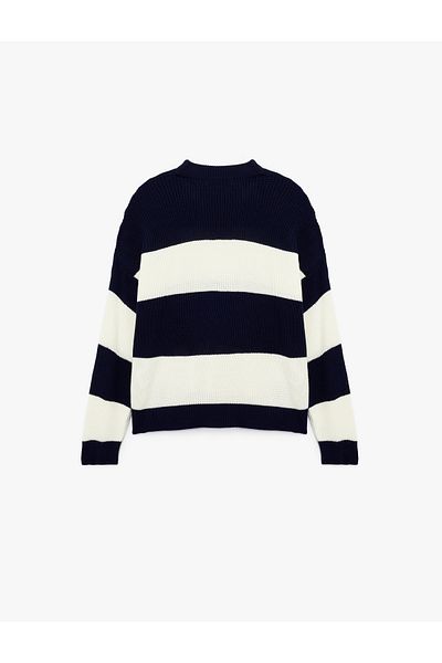 Koton Long Sleeve Crew Neck Color Block Sweater