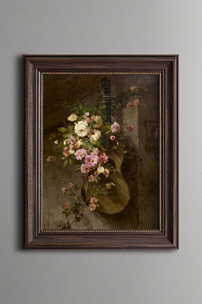 epiqart Natură moartă cu chitară și trandafiri - Cadru cu model vintage
