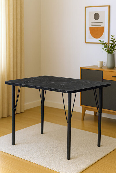 Azra Mobilya 90x60 Siyah Ahşap Desenli Kompakt Sehpa / Masa Siyah Metal Ayakl...