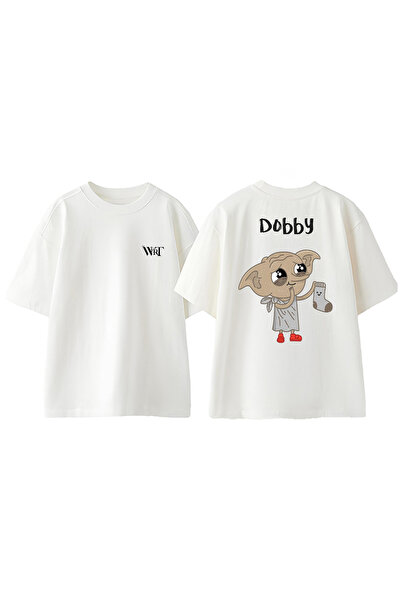 THEWERT Tricou oversize alb din bumbac imprimat pe spate Dobby 1 Design