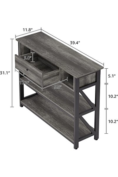 SKY TOUCH SKY-TOUCH Console Table, Entryway Table with 3-Tier Storage Shelves Boxes, Industrial Wooden Hallway
