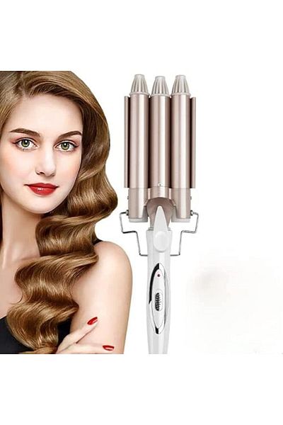 Shopi MUNTAQI 3 Barrel Curling Iron Hair Waver – Ceramic Triple Barrel Hair Crimper for Beach Waves, Fas