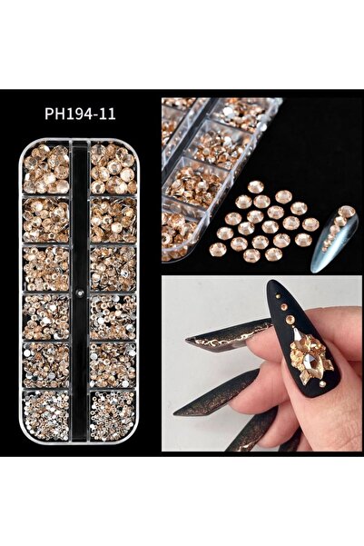 QNAİL PROFESSİONAL GOLD RENK Tırnak Süsleme Taşı Seti - 12'li Kutu