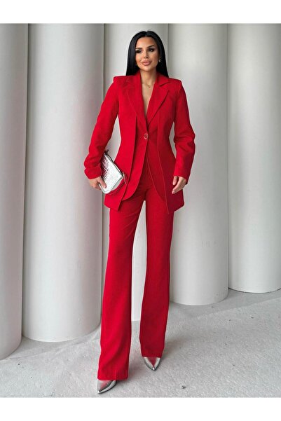 bykadriyeyılmaz Monke Yelek Görünümlü Takım Kırmızı