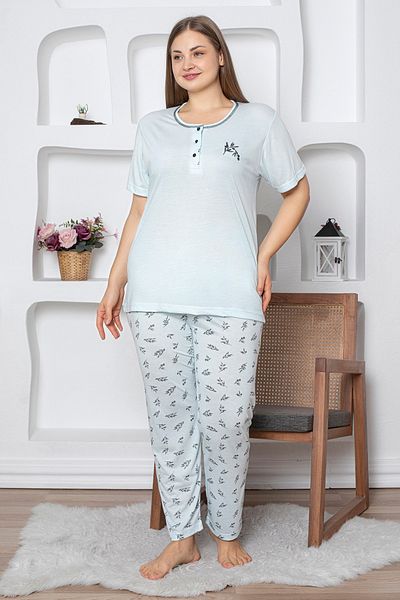 Fulla Moda Leaf Patterned Large Size Pajama Set