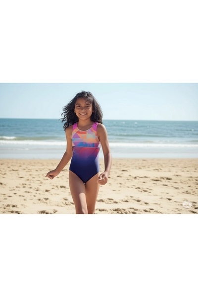 SPEEDO Цифров печат Splashback Момичешки бански костюм Тъмносин-розов