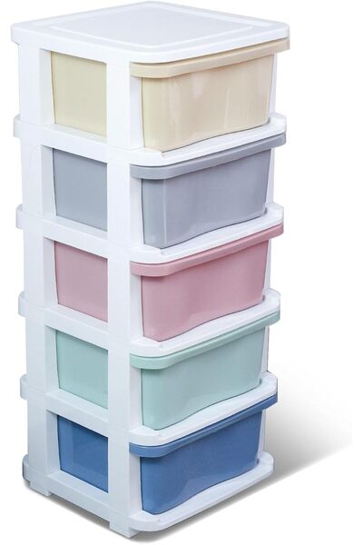 SKY TOUCH منظم أدراج SKY-TOUCH، خزانة تخزين بخمسة أدراج مع عجلات