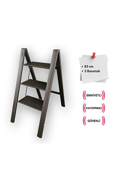 Endokon Katlanır Şık Merdiven Antrasit 3 Basamaklı - Alüminyum - Ev - Ofis Me...