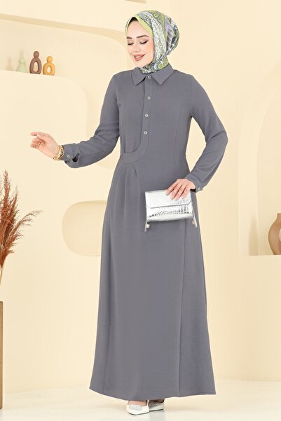 ModaMerve Half Button Aerobin Dress 3654Mh427-Ms Anthracite