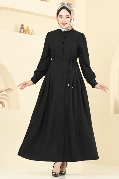 ModaMerve Half Button Sofia Dress 2705Sl432-Ms Black