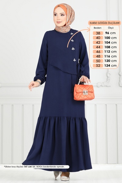 ModaMerve Front Stone Hijab Dress 2680Sl432-Ms Navy