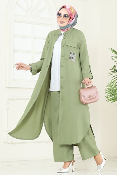 ModaMerve Boncuk Detay Tesettür Takım 2686SL432-MS Çağla