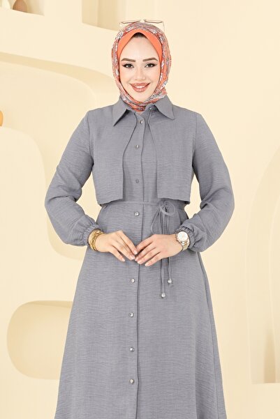 ModaMerve Önden Düğmeli Sofia Takım 2674SL432-MS Gri