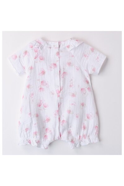 minibanda , Short Romper with Butterfly Print for Baby Girl, White, Pink, 68 CM
