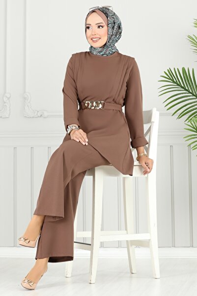 ModaMerve Nervür Detaylı Dabıl Takım 2700SL432-MS Koyu Vizyon