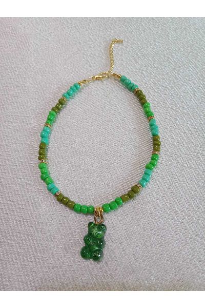 MODA MANANI Elegant Anklet with Green Teddy Bear and Shades of Green