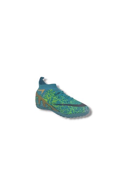 Zerhan Laliga 595 Boy's Turquoise Gold Patterned Socks Astroturf Shoes