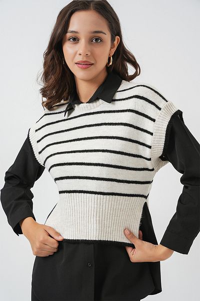 Bigdart Women's Striped Knitwear Sweater 15926 - Ecru