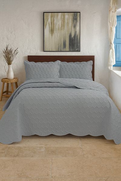 Evimcim Double Bedspread Set with Flounced Edge 260X240 cm and 2 Cases 50X70 cm