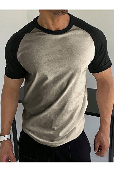 MOVİMENT Bej Bisiklet Yaka Omuzları Siyah Garni T-Shirt