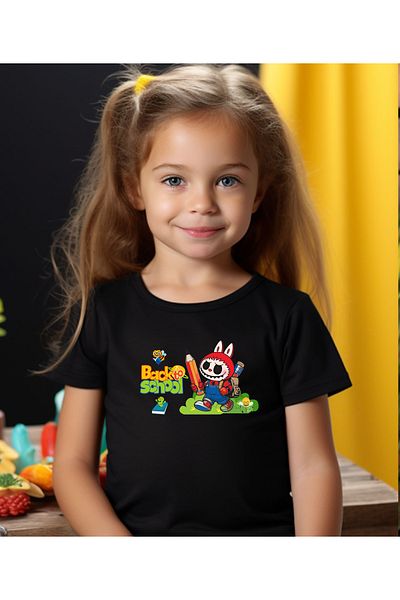 ASELİNDA Labubu Back to School Printed Unisex Kids T-Shirt-Back to School Printed Kids T-Shirt