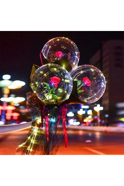 Teo Decorative Bouquet Set, Rose in Balloon with Led Lights, Diameter 35 cm, 2 x AA Batteries (not included)