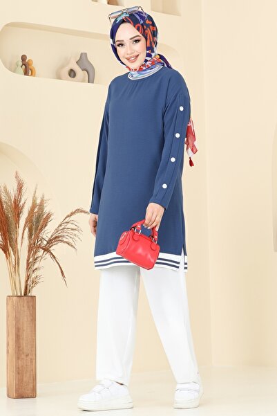 ModaMerve Aksesuar Düğmeli Aerobin Takım 2623SL432-MS İndigo&Ekru