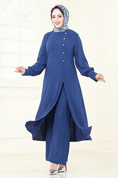 ModaMerve Önden Yırtmaçlı Tesettür Takım 2664SL432-MS İndigo