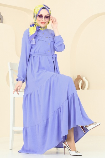 ModaMerve Ruffle Detail Aerobin Dress 3005Bm387-Ms Baby Blue