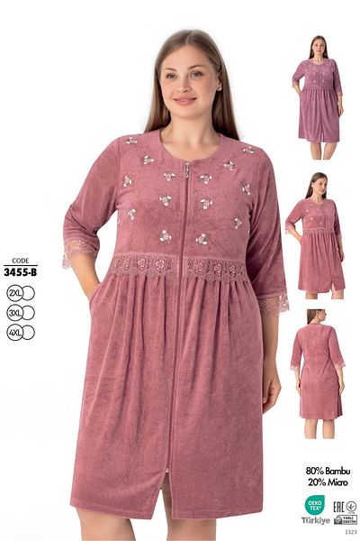 ROMEO LİFE Women's Plus Size Bamboo Micro Fabric Zippered Stylish Velvet Dress 3455-B