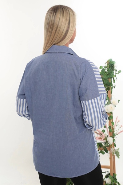 Lady Majestic 100% Cotton Comfortable Fit Striped Plus Size Women's Long Sleeve Shirt