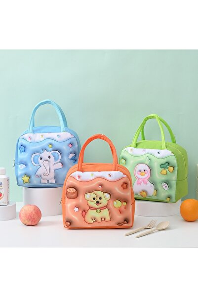 Tim Flippy Insulated Kids Lunch Bag 3D Cartoon Duck, Oxford Cloth, 23x13x19 cm, Green