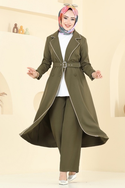 ModaMerve Kruvaze Yaka Dabıl Takım 2708SL432-MS Haki