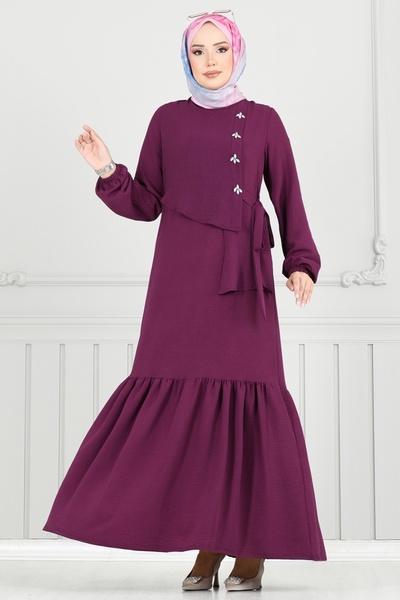 ModaMerve Stone Front Hijab Dress 2680Sl432-Ms Purple