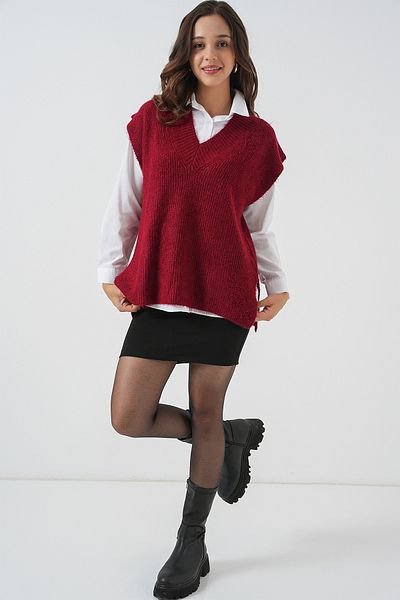 Bigdart Women's V-Neck Sweater Sweater 15925 - Claret Red
