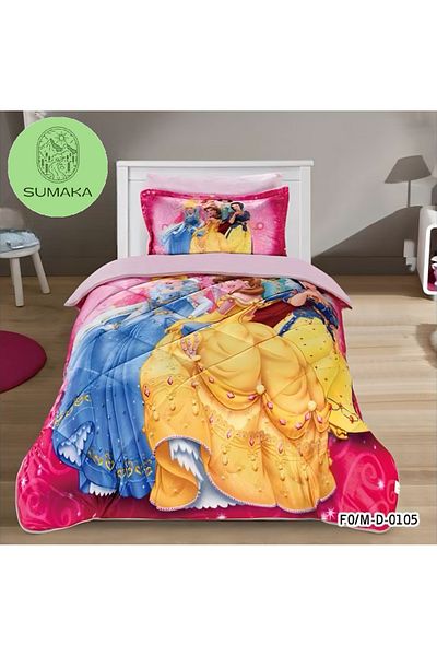 SUMAKA Kids Bedspread -The Princesses- Set of 4 Pieces Print Quilt (comforter) Set - Velvet Lined with Fur