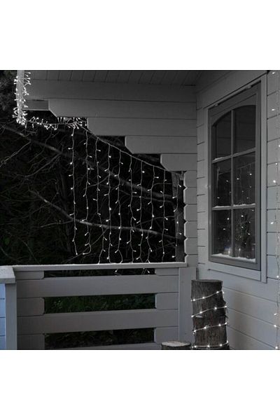 Teo Instalatie Craciun, Tip Perdea, IP44, 9 m x 1 m, 540 LED-uri, Alb rece, 8 jocuri de lumini, Transfor