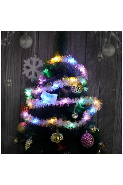 Teo Christmas tinsel with LED, Multicolor, simple, 2 m x 5 cm, PVC, String, Artificial,
