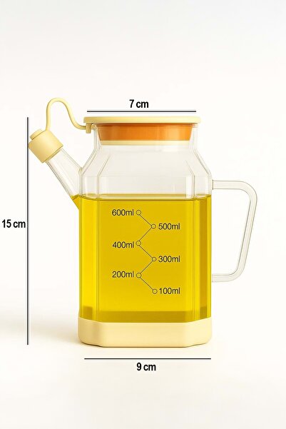 Jenisa Transparent Glass 600 ml Oil Pot Jug Non-Spill & Non-Slip Silicone Based Oil Pot - Cream