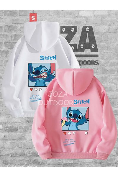 Joza Outdoors Hanorac cu glugă Unisex Lilo Stitch cu imprimeu pe spate pentru cupluri Set de 2
