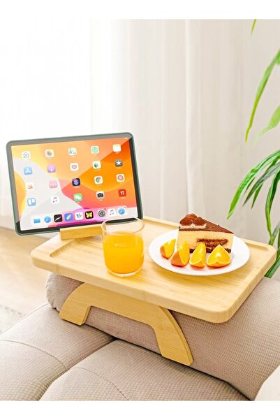 Raffine طاولة بذراع أريكة من الخيزران مع حامل هاتف 15.3 × 9.8 بوصة