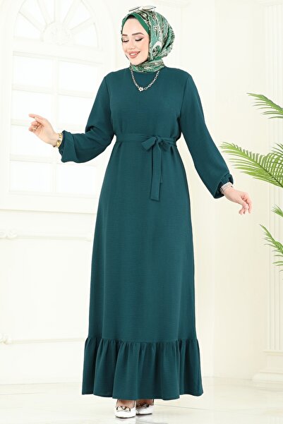 ModaMerve Manşetli Lastikli Aerobin Elbise 5003MDA386-MS Açık Petrol