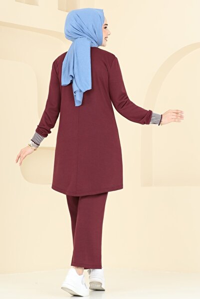 ModaMerve Taş Detaylı Tesettür Takım 2586SL432-MS Bordo