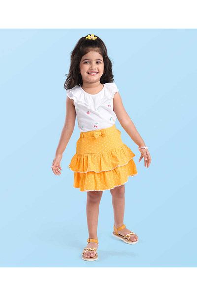 Babyhug Single Jersey Knit Mid Thigh Length Skirts with Polka Dot Print - Yellow