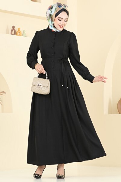 ModaMerve Half Button Sofia Dress 2705Sl432-Ms Black
