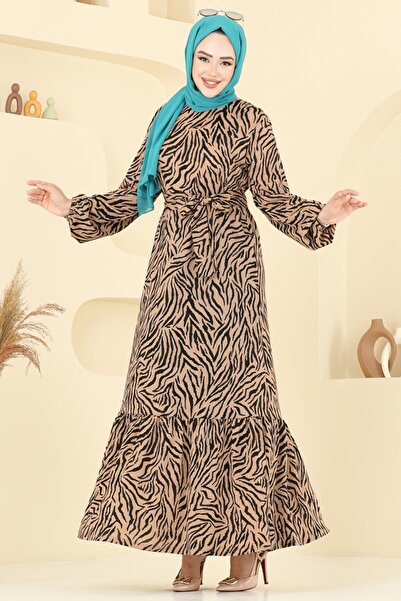 ModaMerve Chain Patterned Helen Dress 4086Pm271-Ms Pattern1 Zebra&Vision