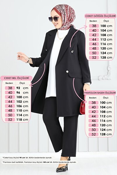 ModaMerve Kruvaze Yaka Ceketli Takım 2626SL432-MS Siyah
