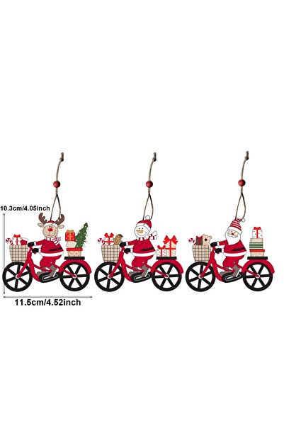 Teo Wooden Christmas Decoration, with String for Hanging on the Tree, Snowman on a Bicycle Model,