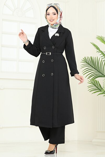 ModaMerve Kruvaze Yaka İkili Takım 2696SL432-MS Siyah