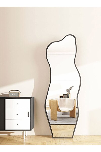 Raffine مرآة إسكندنافية متموجة بإطار خشبي كامل الطول، 40×150 سم